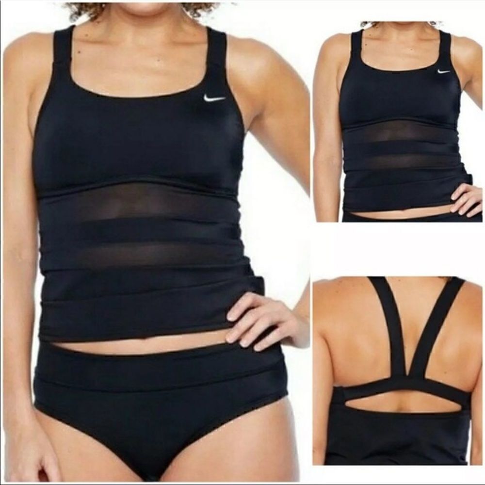 Nike Swim 2 Piece Bathing Suit Swimsuit Mesh Tankini Bikini Black White Size S